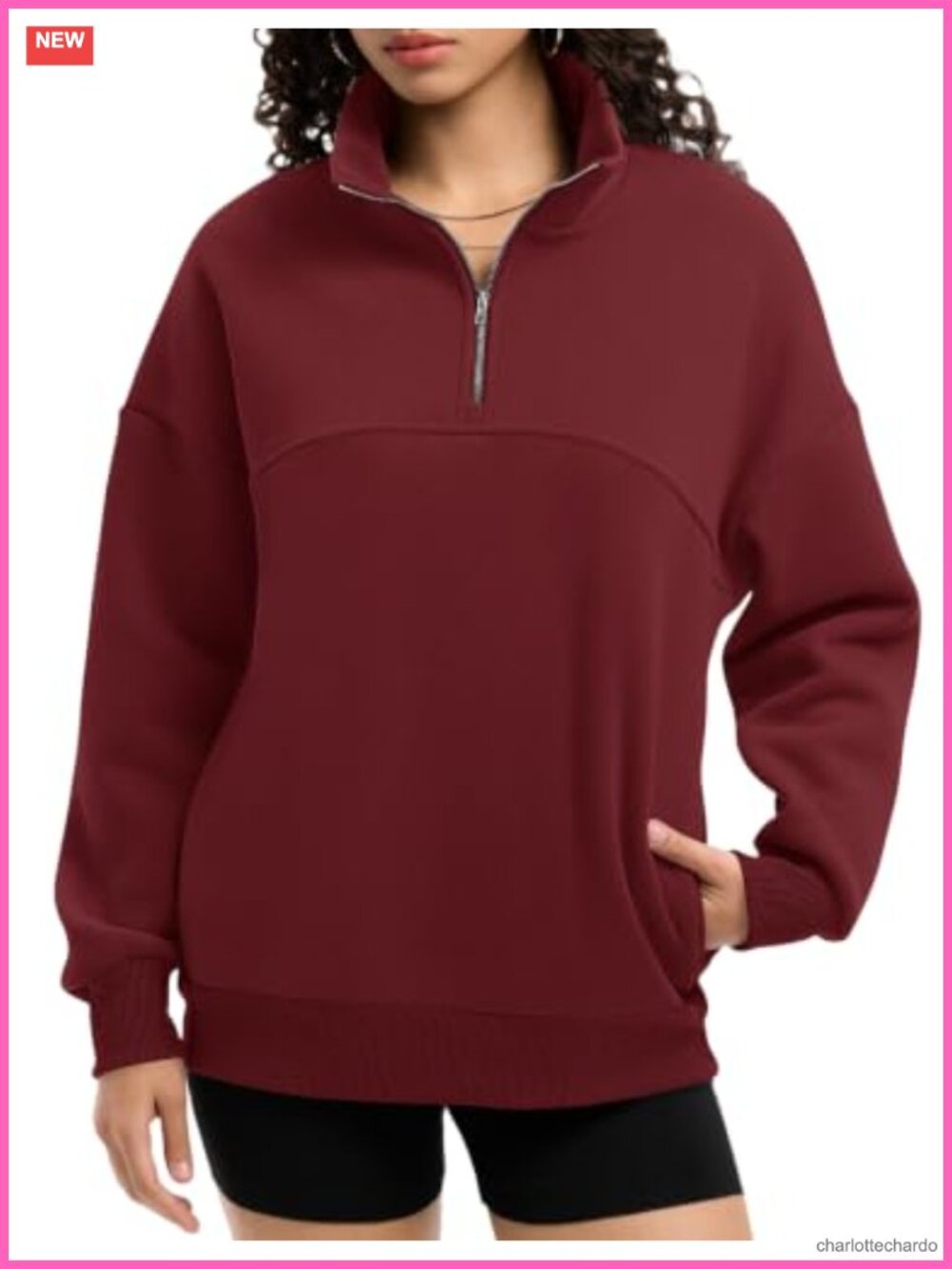Women's Quarter Zip Fleece Sweatshirt Pullover Oversized Long Sleeve